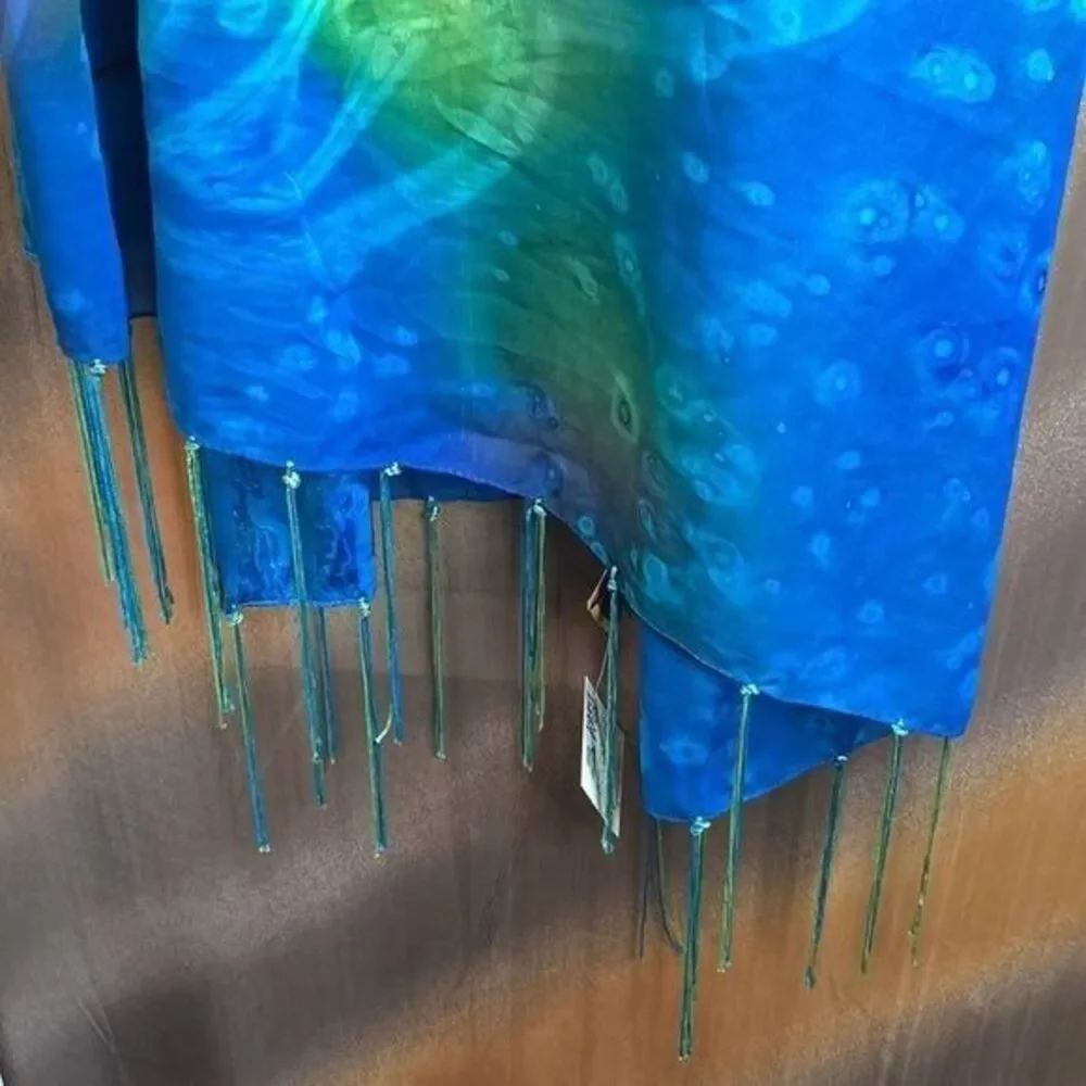 Aremar sheet scarf. Dolphin ocean them. Teals, greens and purples. 44 x 70. B1
